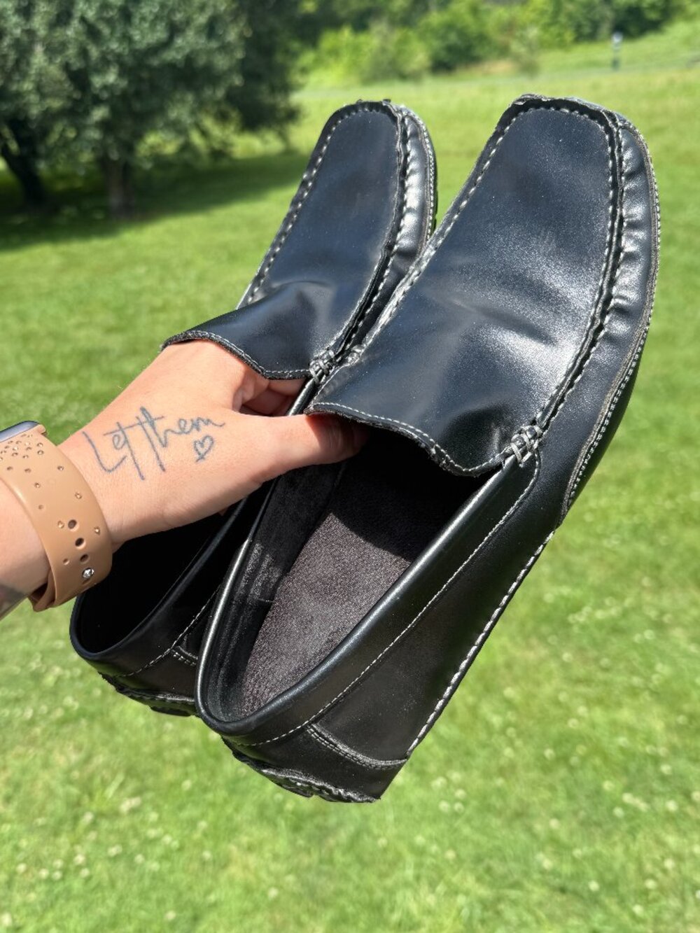 Black Leather Driving Loafers Y2K Quiet Luxury Officecore Size 9 3804